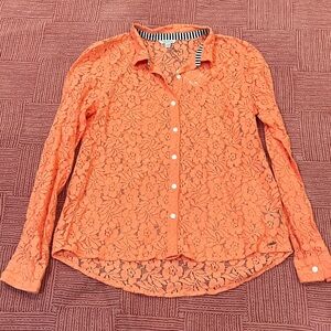 Volcom NWT large coral Women's Lace Button-Up long sleeve Top
